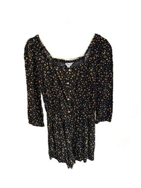 Arizona Jean Company Black Floral Button-Front Mini Romper